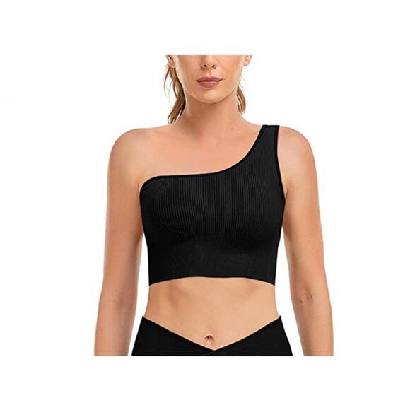 YOGA TOP Womens Size Small Black One Shoulder Activewear Workout - Picture 2 of 7